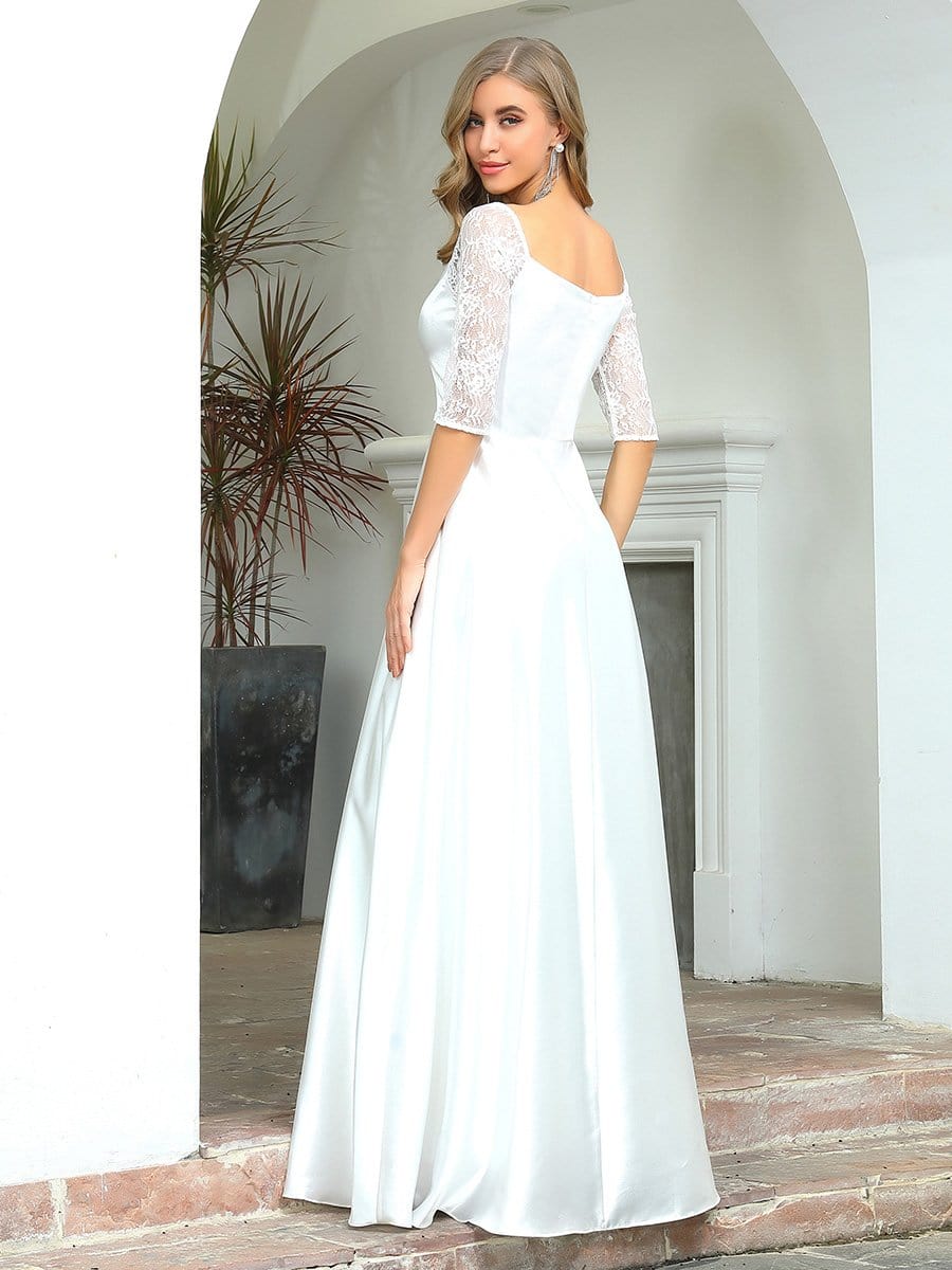 Color=White | Elegant Floor Length A-Line Wedding Dress For Women With Lace-White 2 Color=White | Elegant Floor Length A-Line Wedding Dress For Women With Lace-White 2