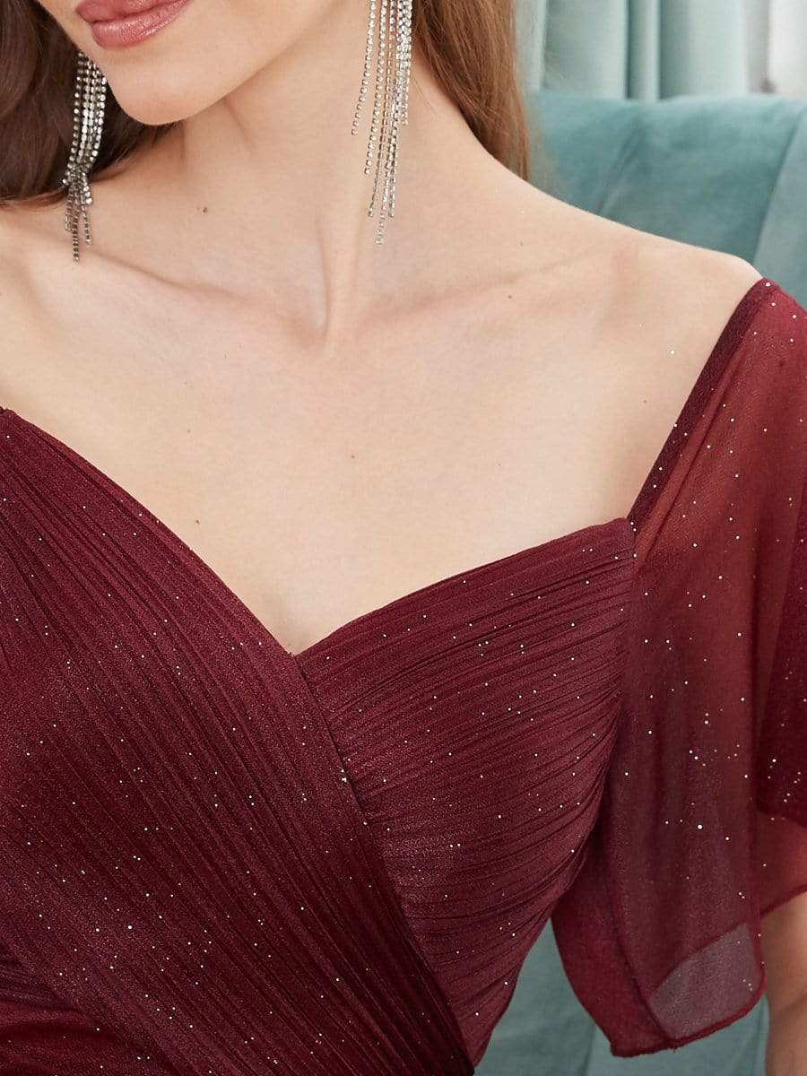 Color=Burgundy | Modest V-Neck Evening Dresses With Short Ruffles Sleeves-Burgundy 5 Color=Burgundy | Modest V-Neck Evening Dresses With Short Ruffles Sleeves-Burgundy 5