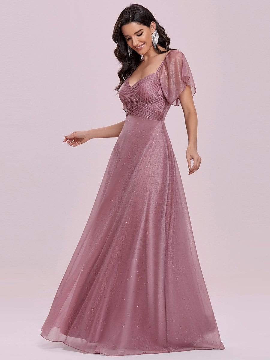 Color=Orchid | Modest V-Neck Evening Dresses With Short Ruffles Sleeves-Orchid 7 Color=Orchid | Modest V-Neck Evening Dresses With Short Ruffles Sleeves-Orchid 7