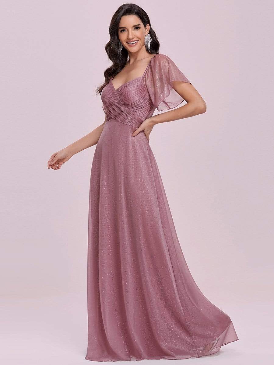 Color=Orchid | Modest V-Neck Evening Dresses With Short Ruffles Sleeves-Orchid 8 Color=Orchid | Modest V-Neck Evening Dresses With Short Ruffles Sleeves-Orchid 8