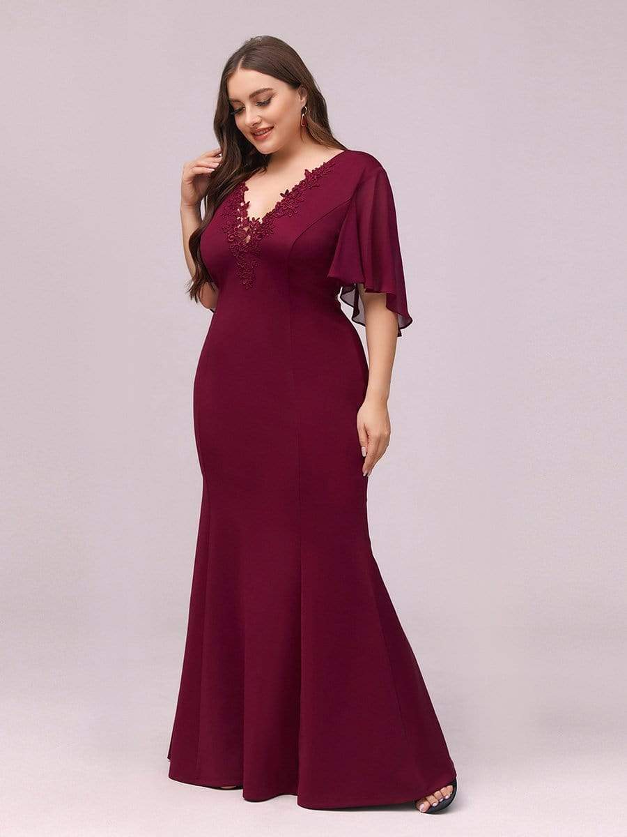 Color=Burgundy | Elegant Floor Length Deep V-Neck Mermaid Evening Dresses-Burgundy 3 Color=Burgundy | Elegant Floor Length Deep V-Neck Mermaid Evening Dresses-Burgundy 3