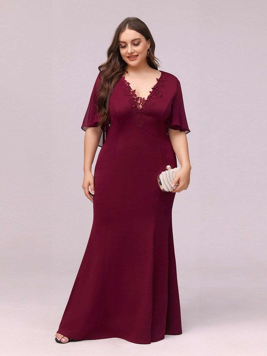 Color=Burgundy | Elegant Floor Length Deep V-Neck Mermaid Evening Dresses-Burgundy 4 Color=Burgundy | Elegant Floor Length Deep V-Neck Mermaid Evening Dresses-Burgundy 4