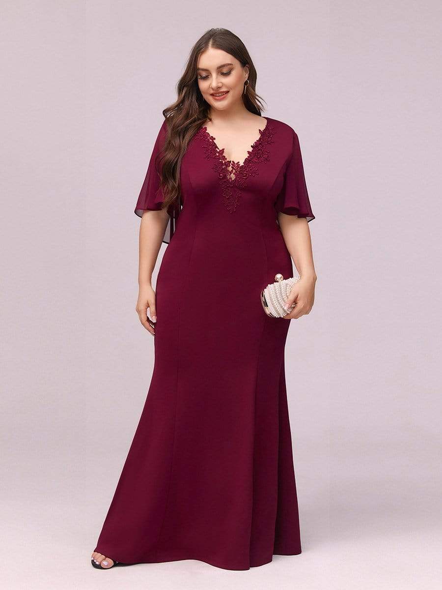 Color=Burgundy | Elegant Floor Length Deep V-Neck Mermaid Evening Dresses-Burgundy 4 Color=Burgundy | Elegant Floor Length Deep V-Neck Mermaid Evening Dresses-Burgundy 4
