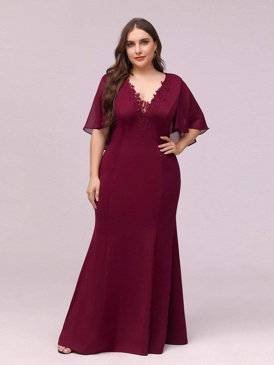 Color=Burgundy | Elegant Floor Length Deep V-Neck Mermaid Evening Dresses-Burgundy 1 Color=Burgundy | Elegant Floor Length Deep V-Neck Mermaid Evening Dresses-Burgundy 1
