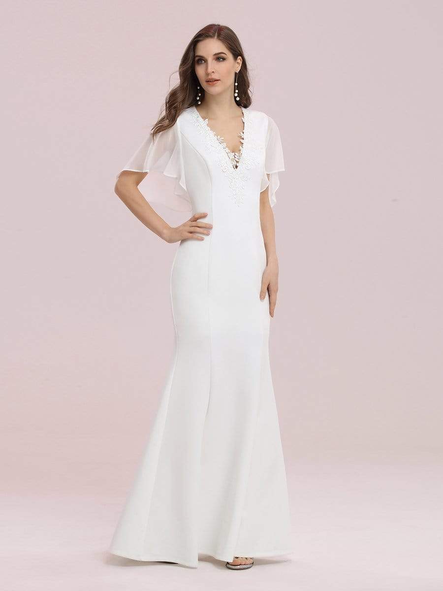 Color=Cream | Elegant Floor Length Deep V-Neck Mermaid Evening Dresses-Cream 2 Color=Cream | Elegant Floor Length Deep V-Neck Mermaid Evening Dresses-Cream 2