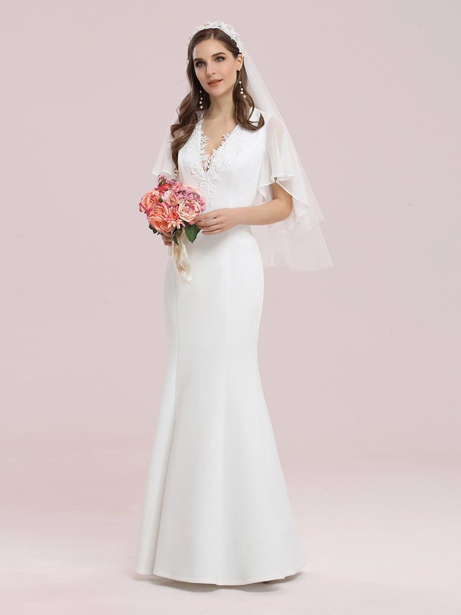 Color=Cream | Elegant Floor Length Deep V-Neck Mermaid Evening Dresses-Cream 3 Color=Cream | Elegant Floor Length Deep V-Neck Mermaid Evening Dresses-Cream 3