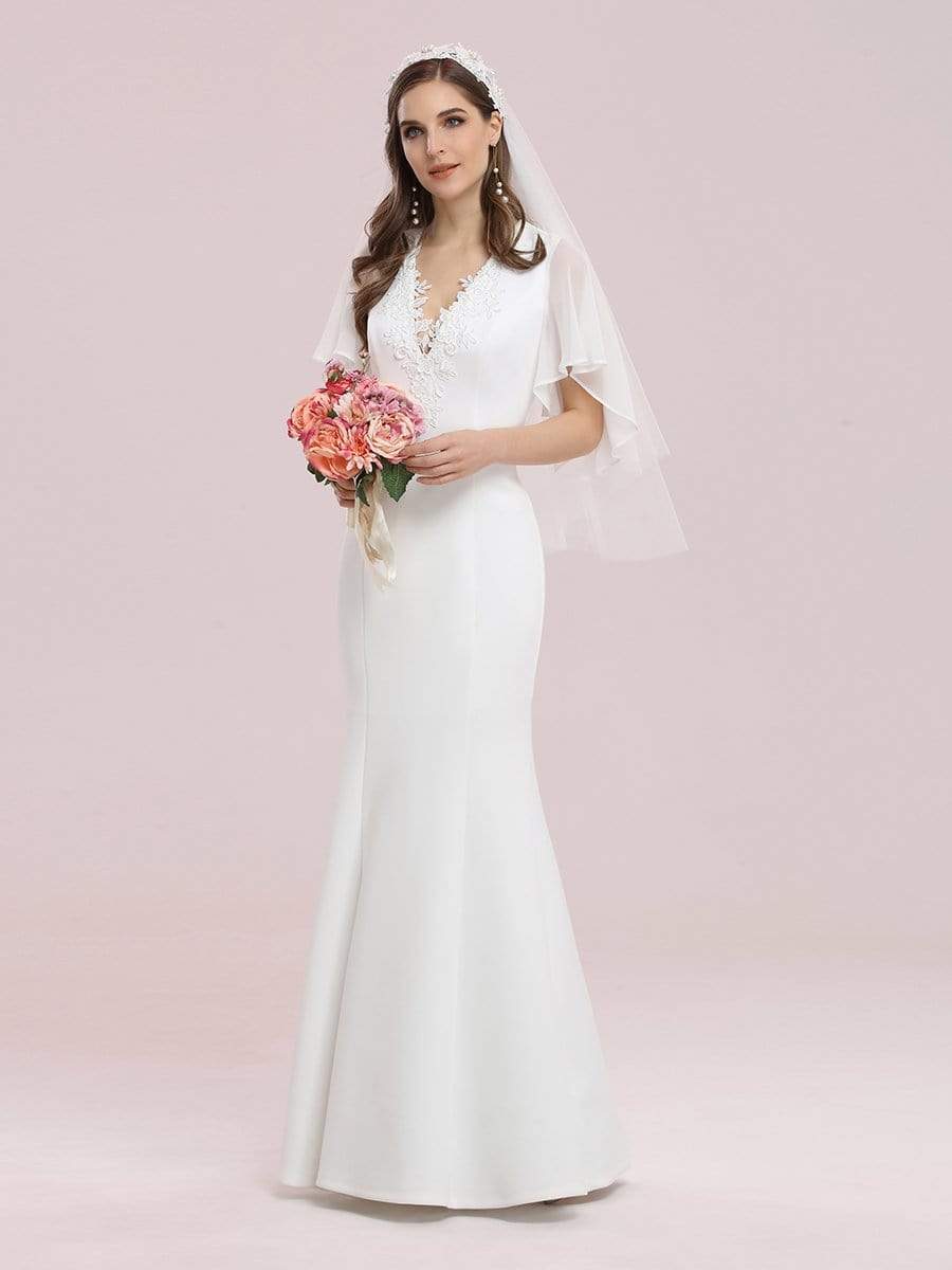 Color=Cream | Elegant Floor Length Deep V-Neck Mermaid Evening Dresses-Cream 3 Color=Cream | Elegant Floor Length Deep V-Neck Mermaid Evening Dresses-Cream 3