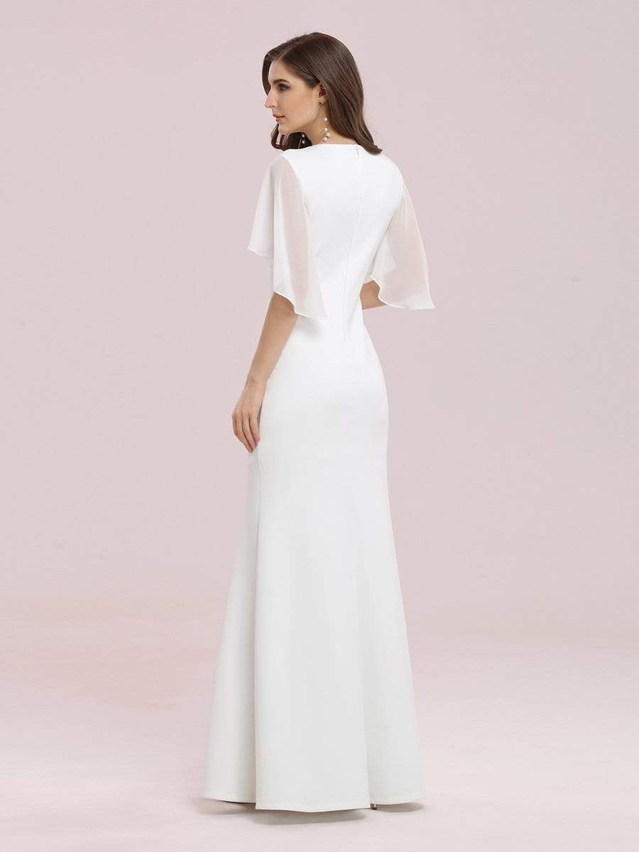 Color=Cream | Elegant Floor Length Deep V-Neck Mermaid Evening Dresses-Cream 4 Color=Cream | Elegant Floor Length Deep V-Neck Mermaid Evening Dresses-Cream 4