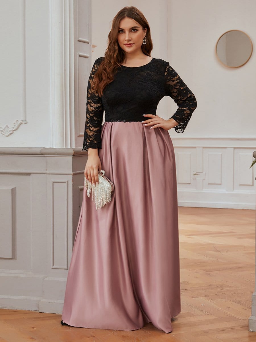 Color=Purple Orchid | Vibrant Plus Size Round Neck A-Line Evening Dresses With Lace-Purple Orchid 1 Color=Purple Orchid | Vibrant Plus Size Round Neck A-Line Evening Dresses With Lace-Purple Orchid 1