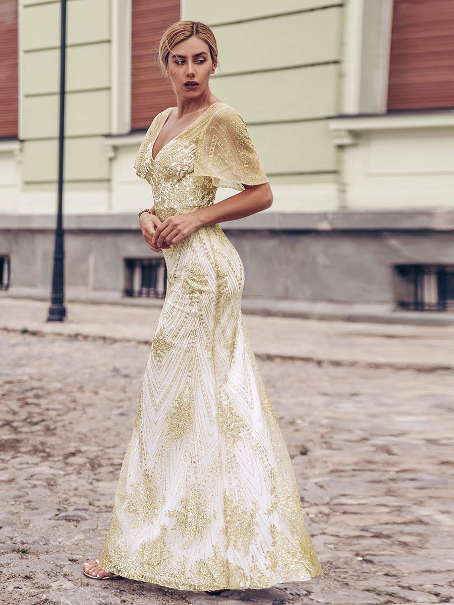 Color=Rose Gold | Gorgeous Gold Printed V Neck Bodycon Prom Dresses-Rose Gold 5 Color=Rose Gold | Gorgeous Gold Printed V Neck Bodycon Prom Dresses-Rose Gold 5