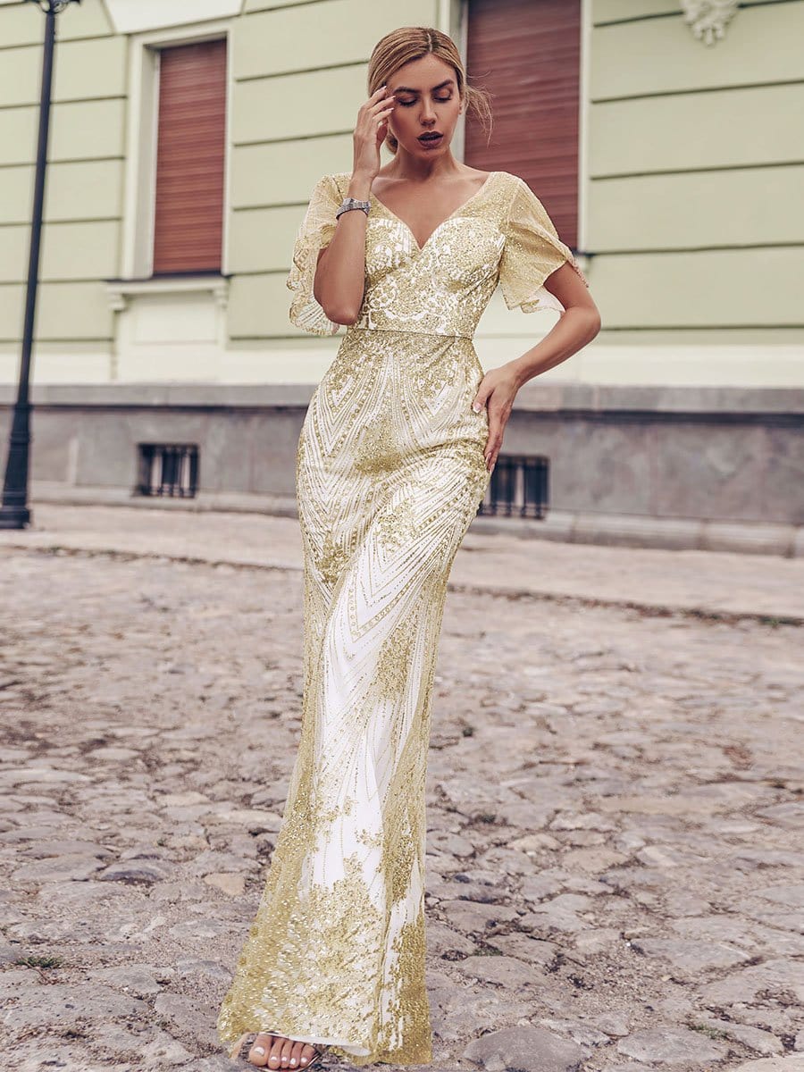 Color=Rose Gold | Gorgeous Gold Printed V Neck Bodycon Prom Dresses-Rose Gold 6 Color=Rose Gold | Gorgeous Gold Printed V Neck Bodycon Prom Dresses-Rose Gold 6