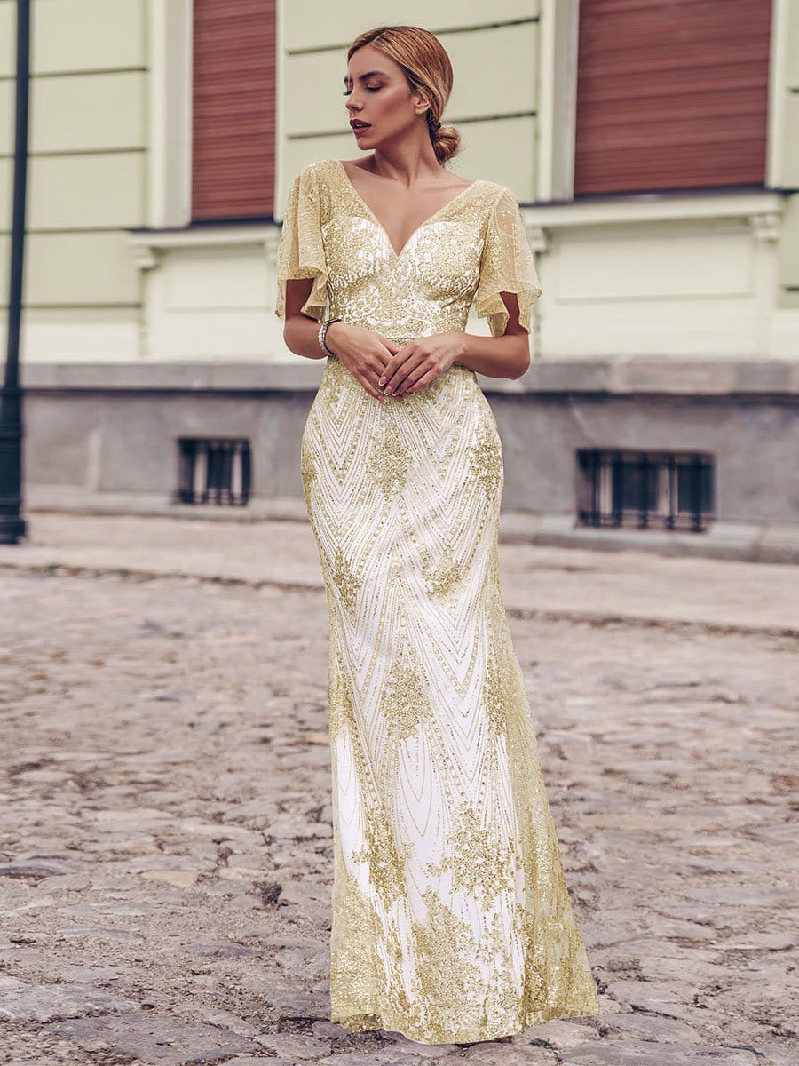 Color=Rose Gold | Gorgeous Gold Printed V Neck Bodycon Prom Dresses-Rose Gold 7 Color=Rose Gold | Gorgeous Gold Printed V Neck Bodycon Prom Dresses-Rose Gold 7