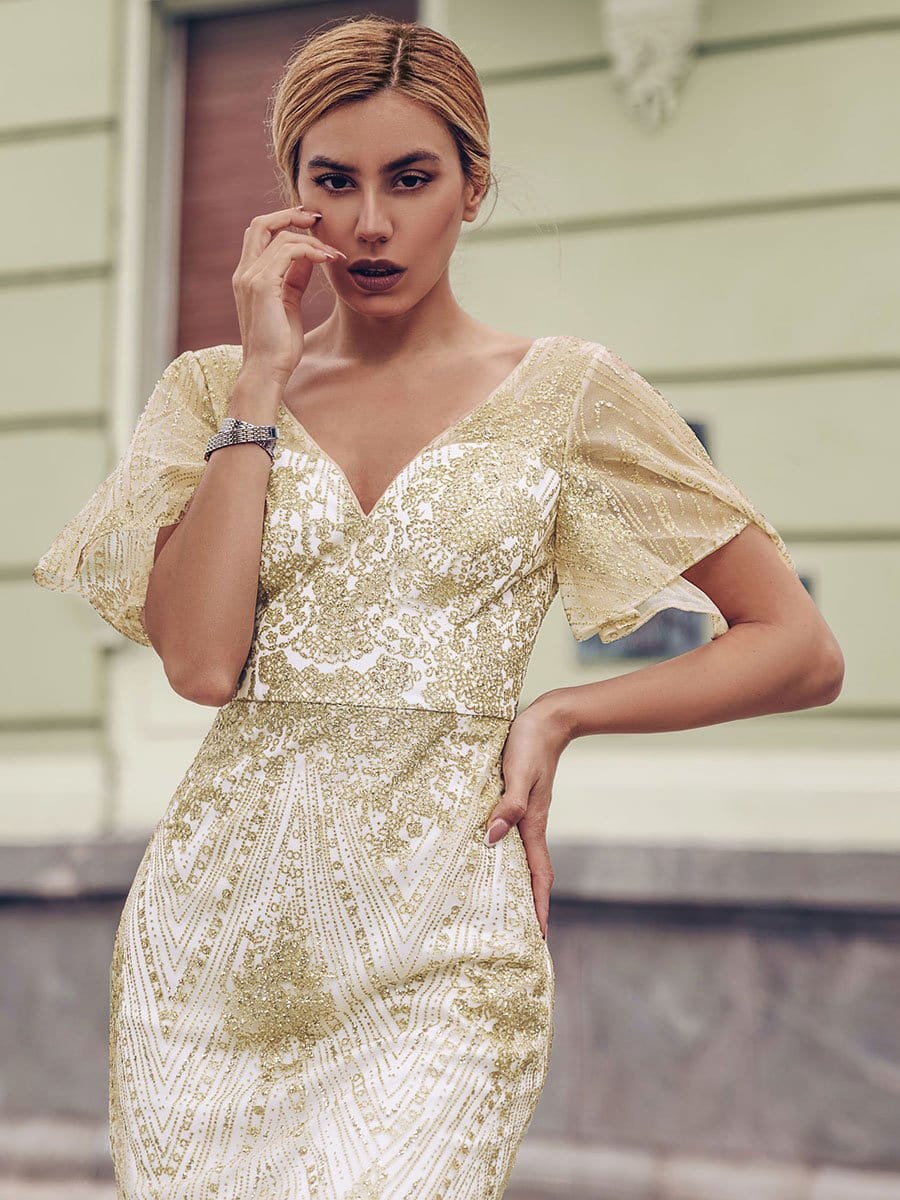 Color=Rose Gold | Gorgeous Gold Printed V Neck Bodycon Prom Dresses-Rose Gold 2 Color=Rose Gold | Gorgeous Gold Printed V Neck Bodycon Prom Dresses-Rose Gold 2