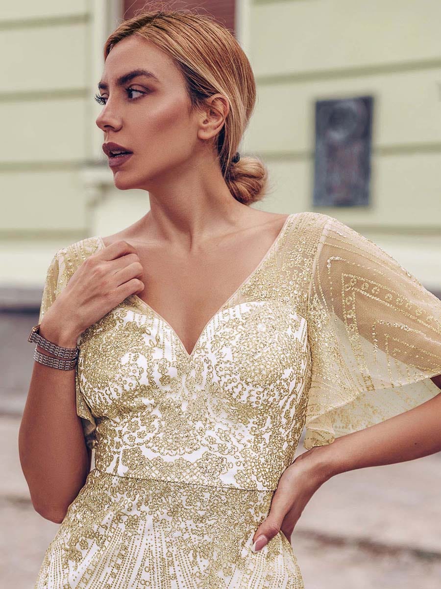 Color=Rose Gold | Gorgeous Gold Printed V Neck Bodycon Prom Dresses-Rose Gold 3 Color=Rose Gold | Gorgeous Gold Printed V Neck Bodycon Prom Dresses-Rose Gold 3