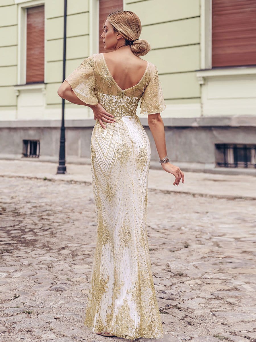 Color=Rose Gold | Gorgeous Gold Printed V Neck Bodycon Prom Dresses-Rose Gold 4 Color=Rose Gold | Gorgeous Gold Printed V Neck Bodycon Prom Dresses-Rose Gold 4