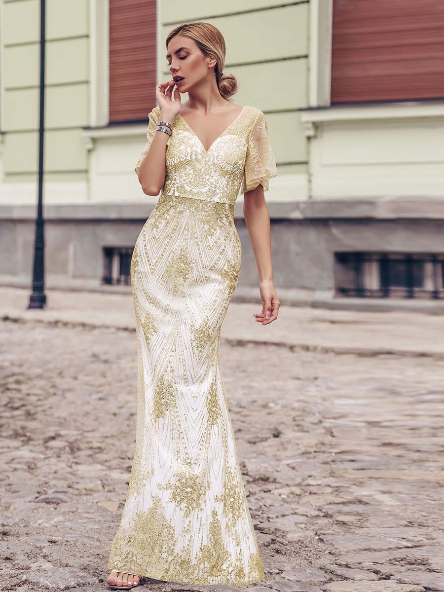 Color=Rose Gold | Gorgeous Gold Printed V Neck Bodycon Prom Dresses-Rose Gold 1 Color=Rose Gold | Gorgeous Gold Printed V Neck Bodycon Prom Dresses-Rose Gold 1