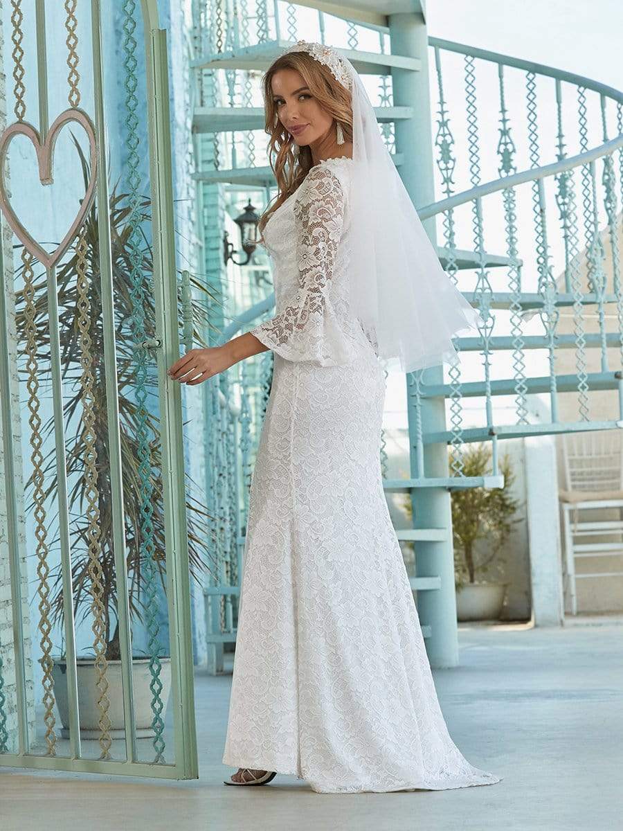 Color=Cream | Sexy Maxi Mermaid Lace Wedding Dress With High Split-Cream 3 Color=Cream | Sexy Maxi Mermaid Lace Wedding Dress With High Split-Cream 3