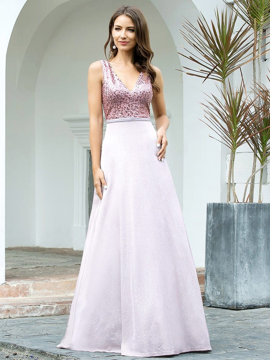 Sequin Evening Dresses A Line Maxi Sleeveless for Women