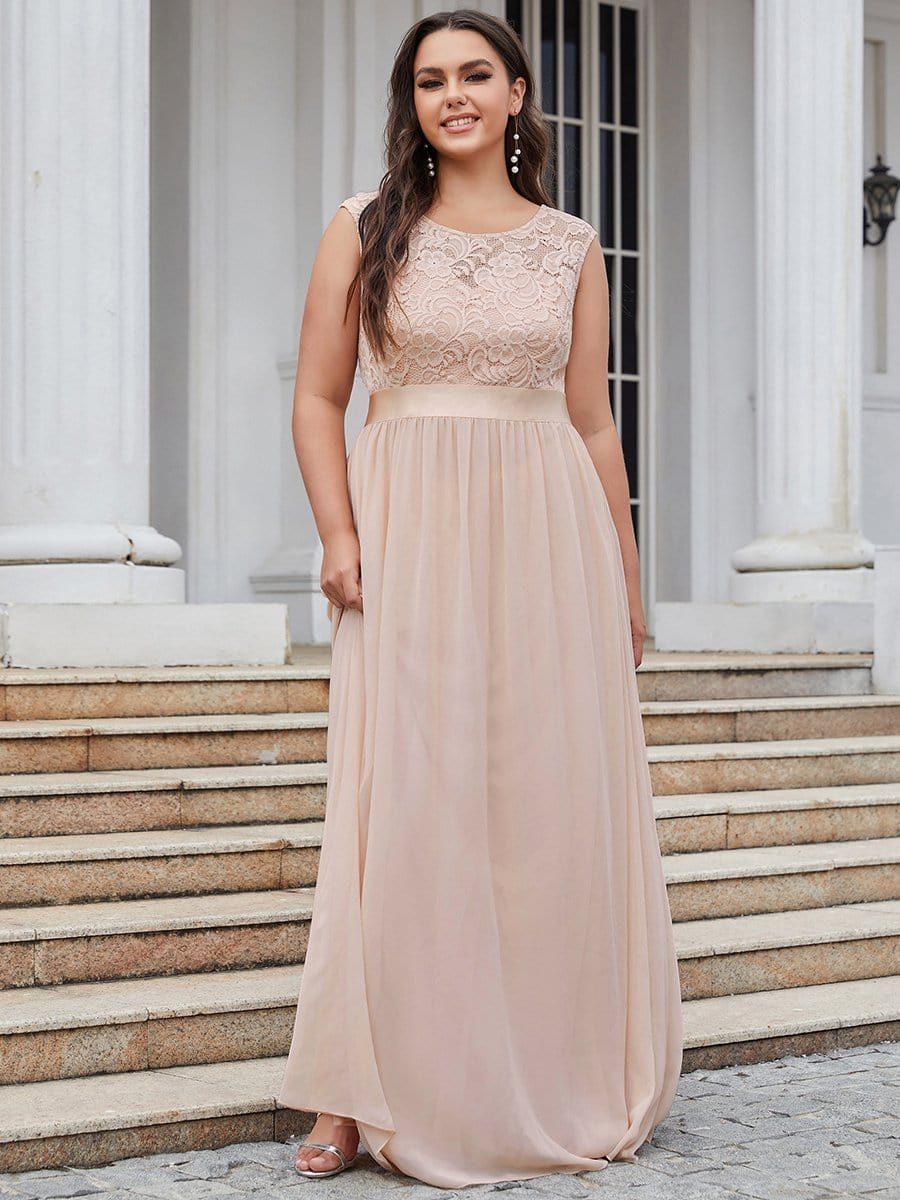 Color=Blush | Classic Round Neck V Back A-Line Chiffon Bridesmaid Dresses With Lace-Blush 5 Color=Blush | Classic Round Neck V Back A-Line Chiffon Bridesmaid Dresses With Lace-Blush 5
