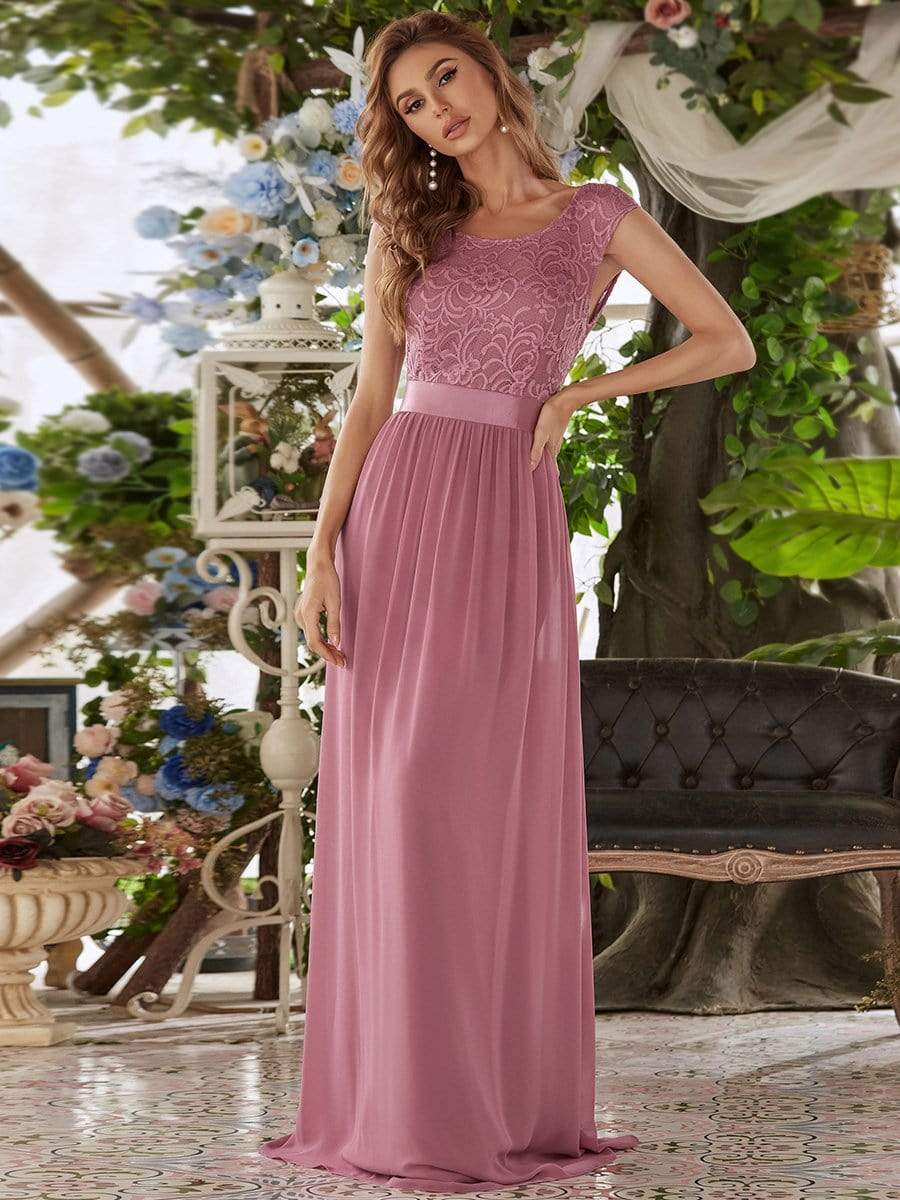 Color=Purple Orchid | Classic Round Neck V Back A-Line Chiffon Bridesmaid Dresses With Lace-Purple Orchid 6 Color=Purple Orchid | Classic Round Neck V Back A-Line Chiffon Bridesmaid Dresses With Lace-Purple Orchid 6