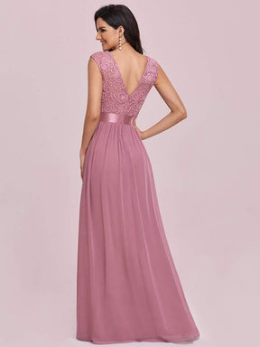 Color=Purple Orchid | Classic Round Neck V Back A-Line Chiffon Bridesmaid Dresses With Lace-Purple Orchid 5