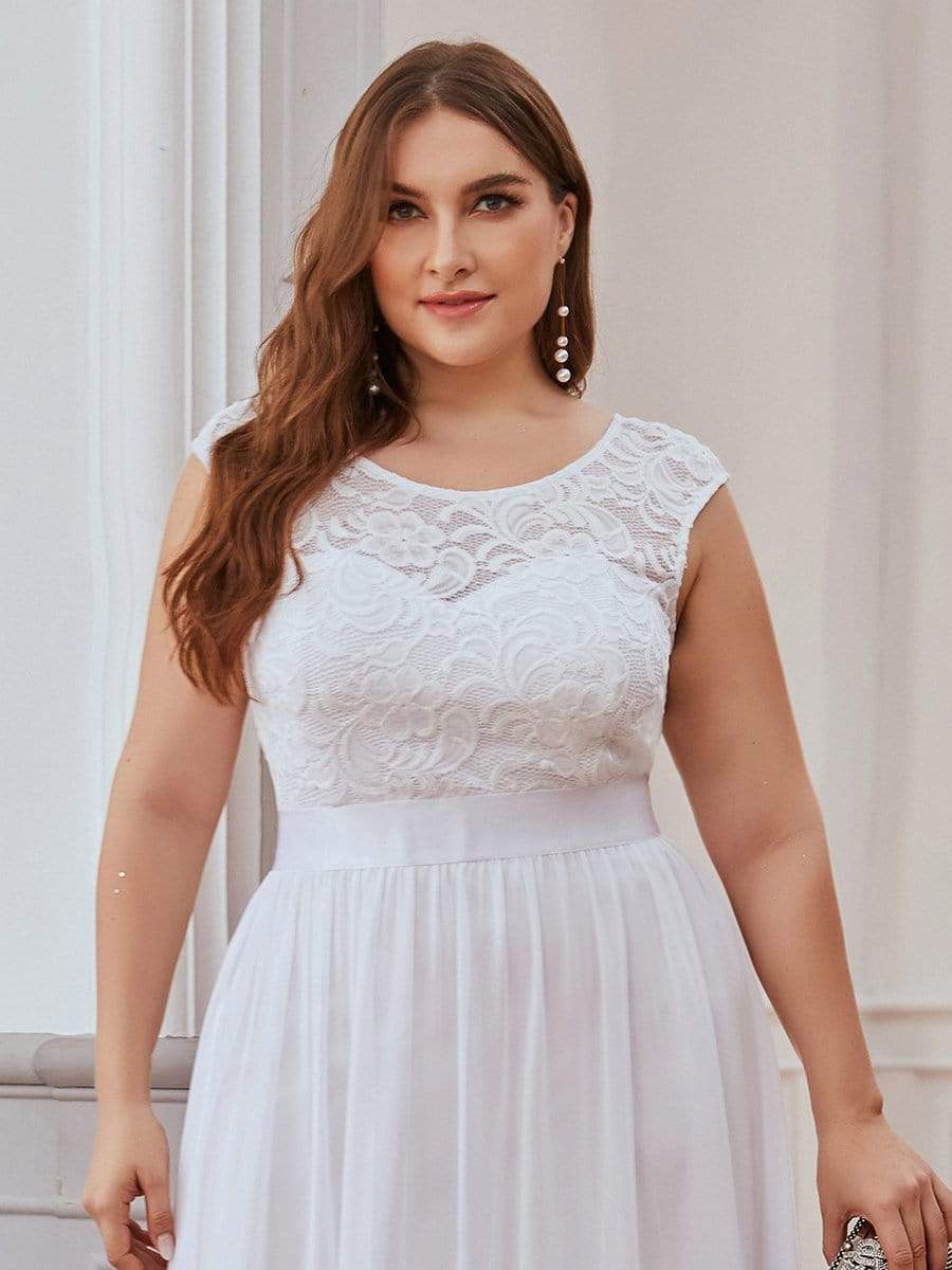 Color=White | Classic Round Neck V Back A-Line Chiffon Bridesmaid Dresses With Lace-White 3 Color=White | Classic Round Neck V Back A-Line Chiffon Bridesmaid Dresses With Lace-White 3