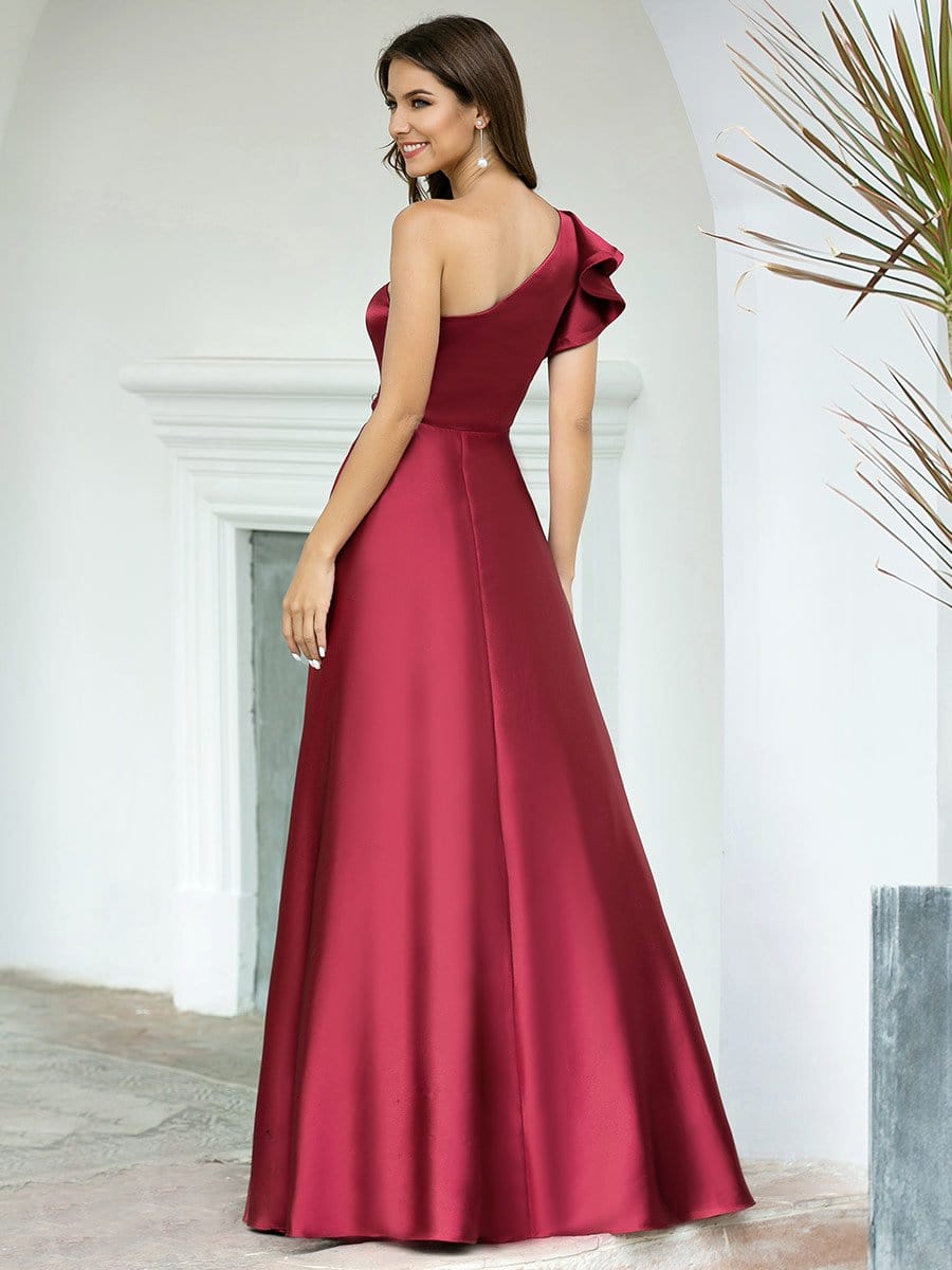 Color=Burgundy | Gorgeous A-Line One-Shoulder Ruffle Sleeves Flattering Prom Dress-Burgundy 11 Color=Burgundy | Gorgeous A-Line One-Shoulder Ruffle Sleeves Flattering Prom Dress-Burgundy 11