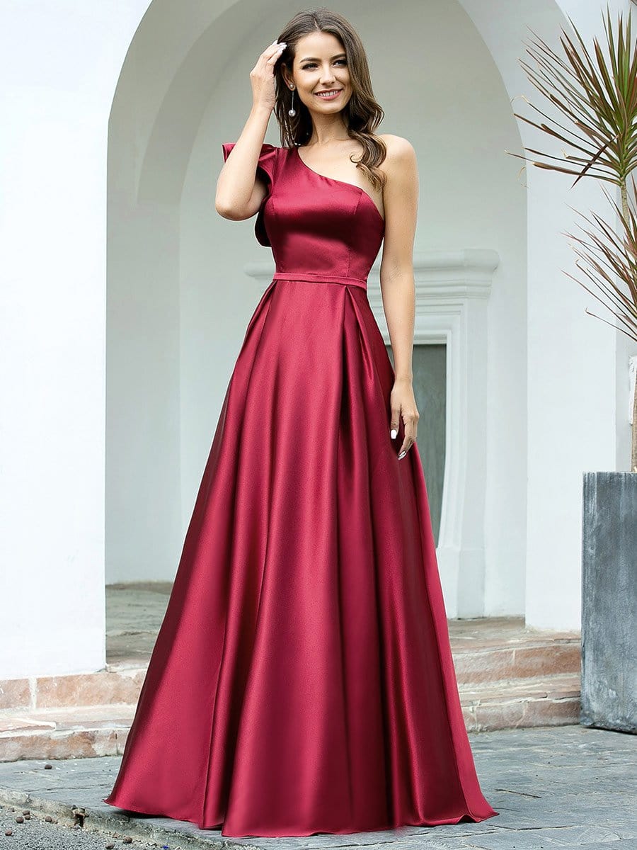 Color=Burgundy | Gorgeous A-Line One-Shoulder Ruffle Sleeves Flattering Prom Dress-Burgundy 13 Color=Burgundy | Gorgeous A-Line One-Shoulder Ruffle Sleeves Flattering Prom Dress-Burgundy 13