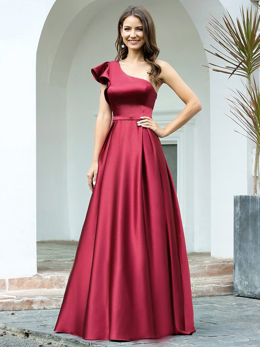 Color=Burgundy | Gorgeous A-Line One-Shoulder Ruffle Sleeves Flattering Prom Dress-Burgundy 10 Color=Burgundy | Gorgeous A-Line One-Shoulder Ruffle Sleeves Flattering Prom Dress-Burgundy 10