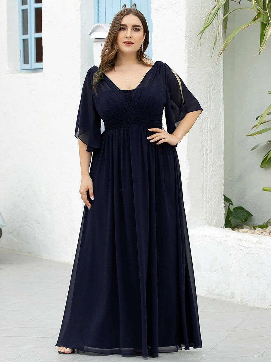 Color=Navy Blue | Women'S Plus Size V Neck Flattering Long Evening Dresses-Navy Blue 1 Color=Navy Blue | Women'S Plus Size V Neck Flattering Long Evening Dresses-Navy Blue 1