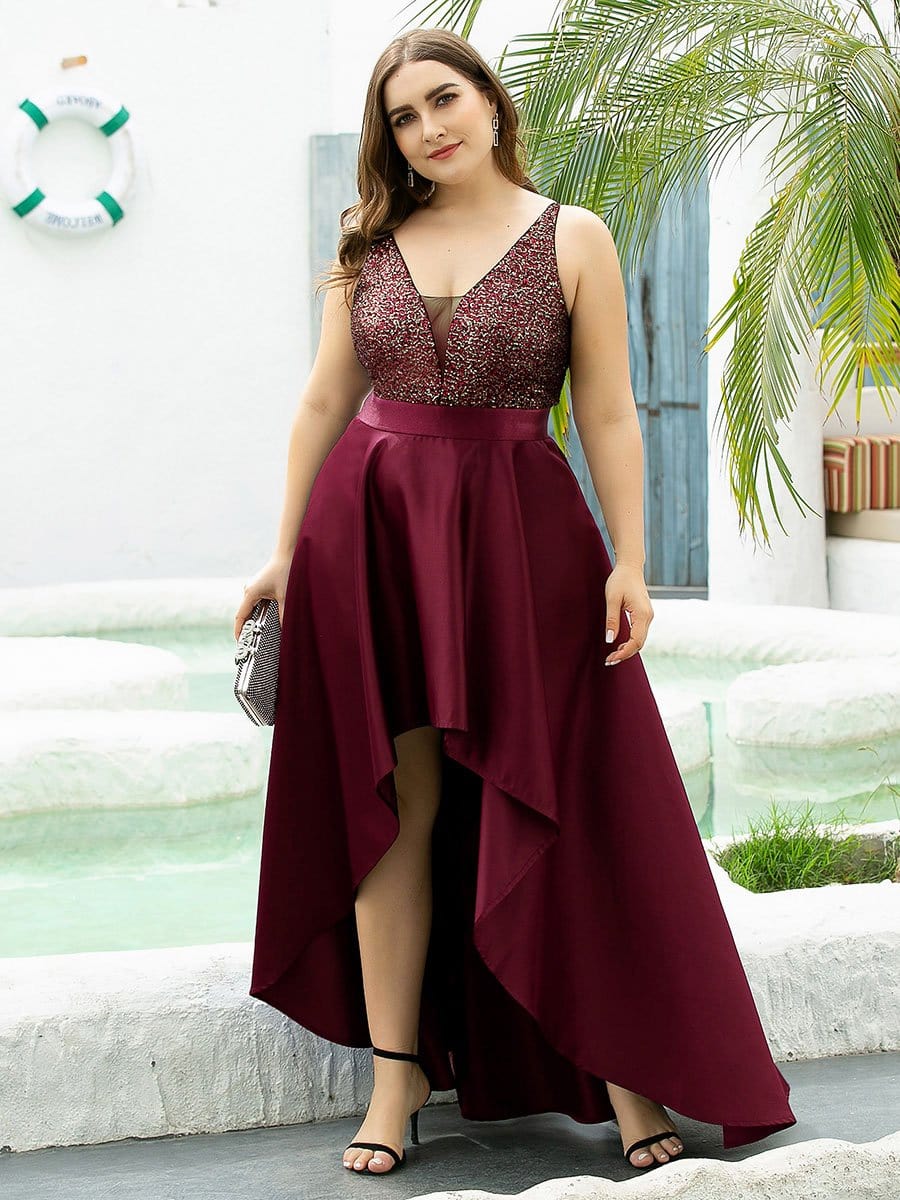Color=Burgundy | Sparkly Plus Size Prom Dresses For Women With Irregular Hem-Burgundy 1 Color=Burgundy | Sparkly Plus Size Prom Dresses For Women With Irregular Hem-Burgundy 1