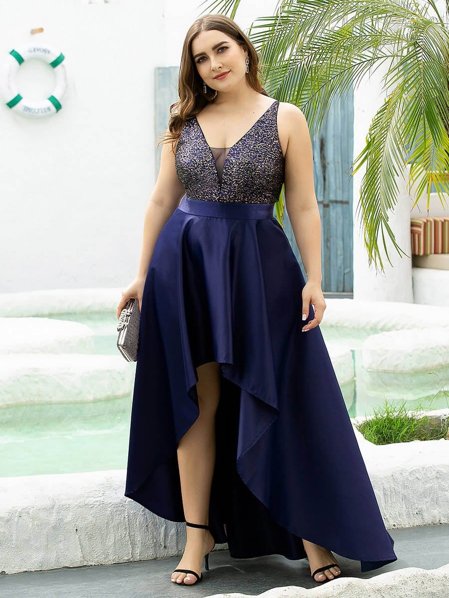 Color=Navy Blue | Sparkly Plus Size Prom Dresses For Women With Irregular Hem-Navy Blue 3 Color=Navy Blue | Sparkly Plus Size Prom Dresses For Women With Irregular Hem-Navy Blue 3