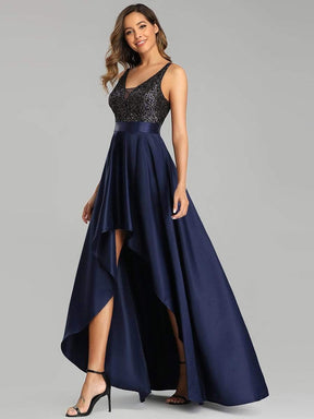 Color=Navy Blue | Sexy Backless Sparkly Prom Dresses For Women With Irregular Hem-Navy Blue 4