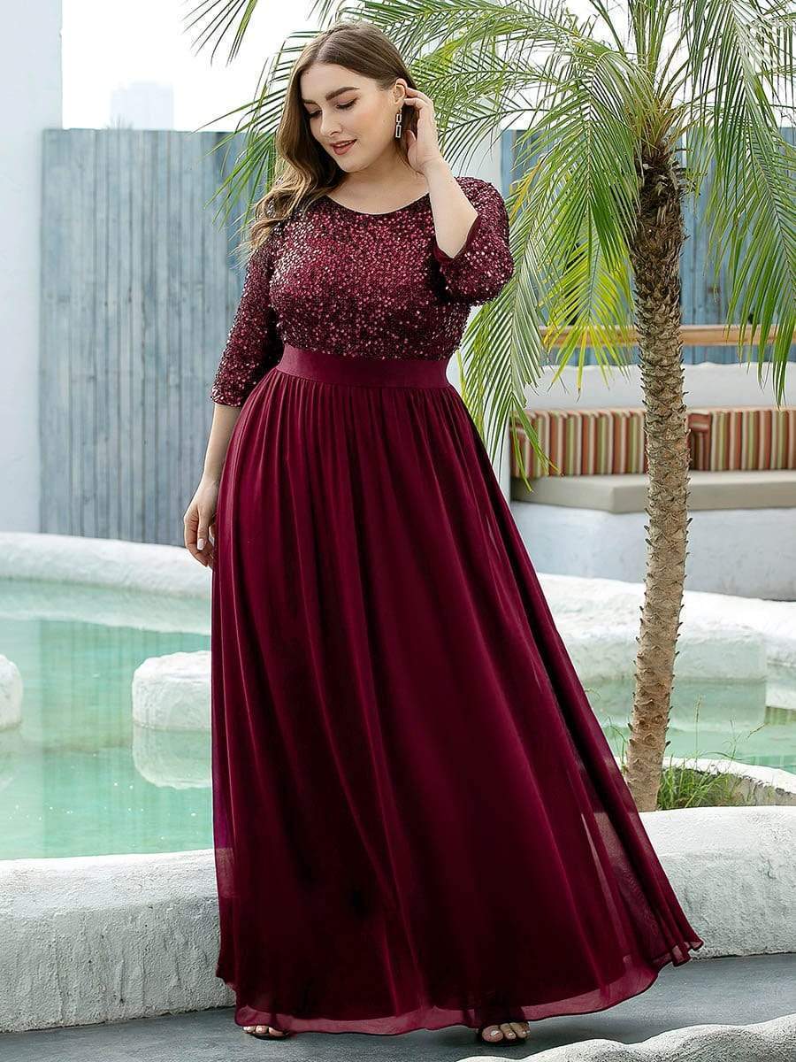 Color=Burgundy | Women'S Long Tulle & Sequin Evening Dresses For Mother Of The Bride-Burgundy 3 Color=Burgundy | Women'S Long Tulle & Sequin Evening Dresses For Mother Of The Bride-Burgundy 3