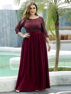 Color=Burgundy | Elegant Round Neckline Sequins Floor Length Evening Dress-Burgundy 6