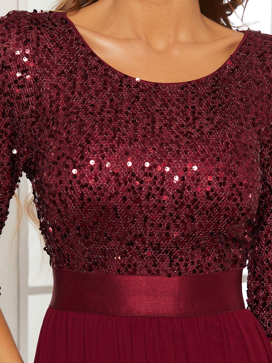 Color=Burgundy | Elegant Round Neckline Sequins Floor Length Evening Dress-Burgundy 5 Color=Burgundy | Elegant Round Neckline Sequins Floor Length Evening Dress-Burgundy 5