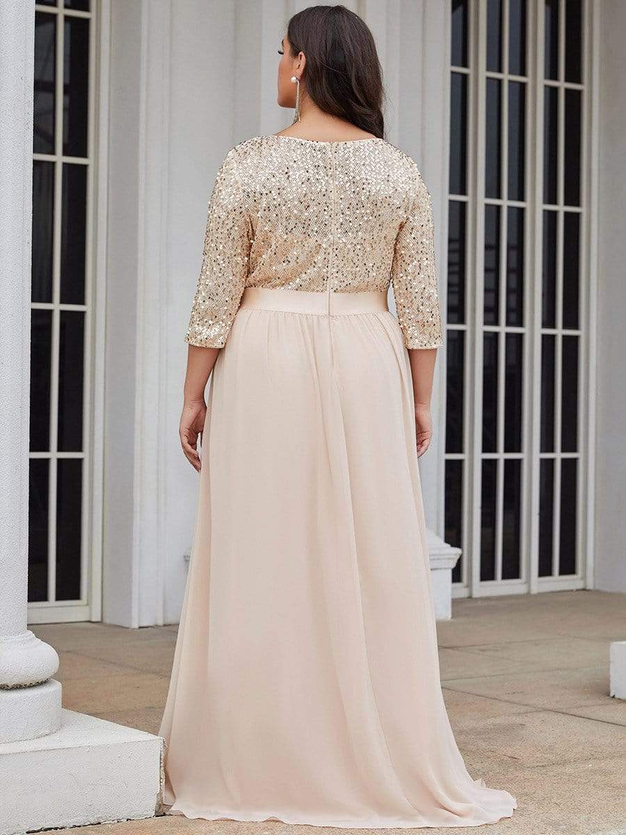 Color=Blush | Women'S Long Tulle & Sequin Evening Dresses For Mother Of The Bride-Blush 5