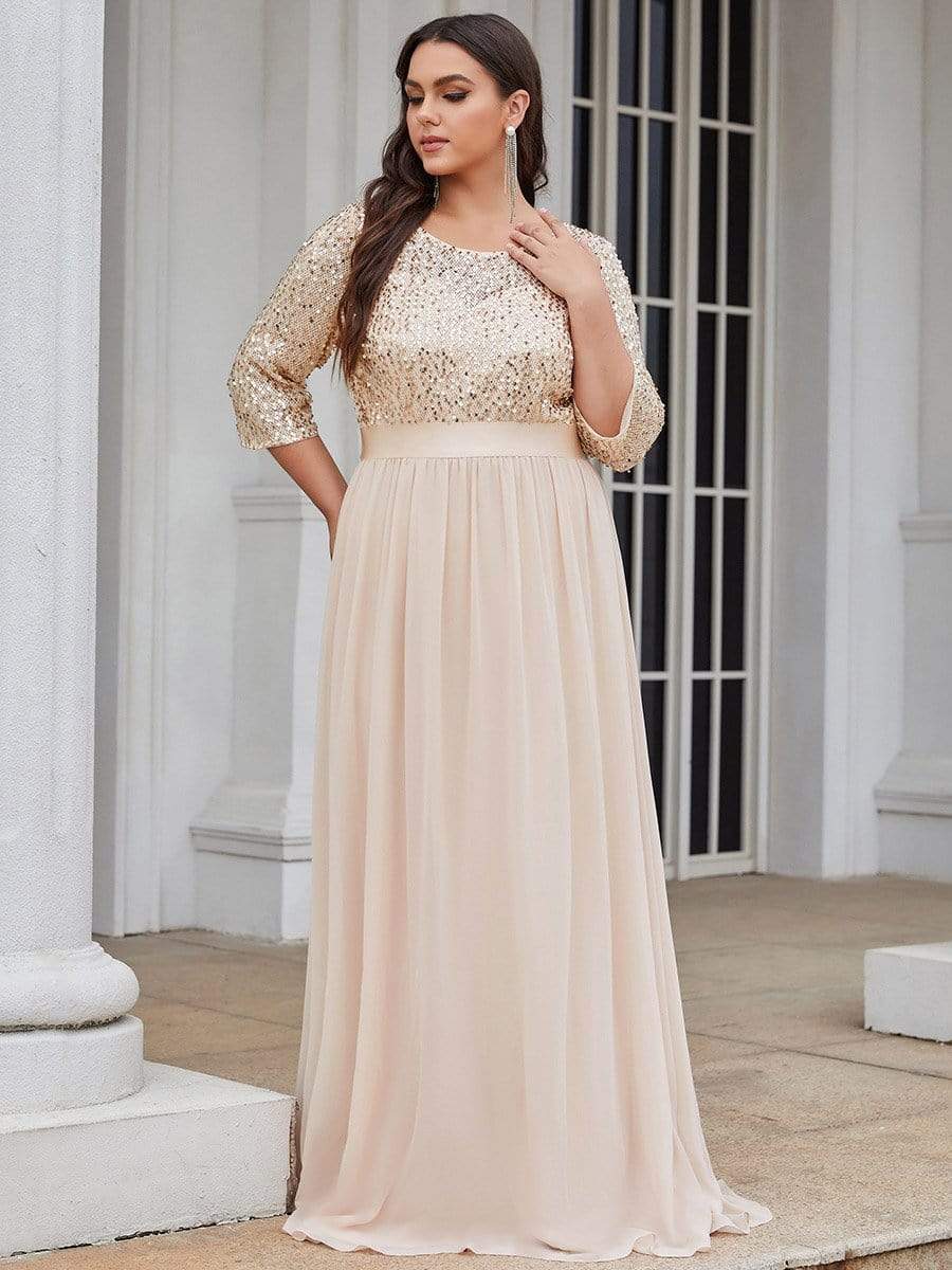 Color=Blush | Elegant Round Neckline Sequins Floor Length Evening Dress-Blush 9 Color=Blush | Elegant Round Neckline Sequins Floor Length Evening Dress-Blush 9