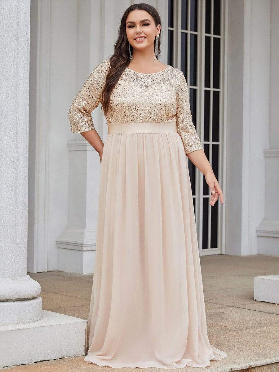 Color=Blush | Elegant Round Neckline Sequins Floor Length Evening Dress-Blush 8 Color=Blush | Elegant Round Neckline Sequins Floor Length Evening Dress-Blush 8