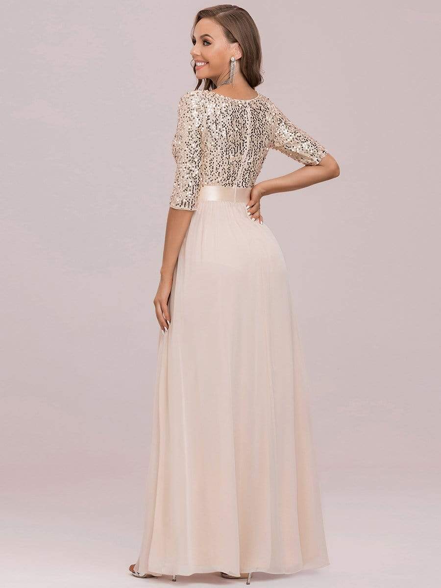Color=Blush | Elegant Round Neckline Sequins Floor Length Evening Dress-Blush 7 Color=Blush | Elegant Round Neckline Sequins Floor Length Evening Dress-Blush 7