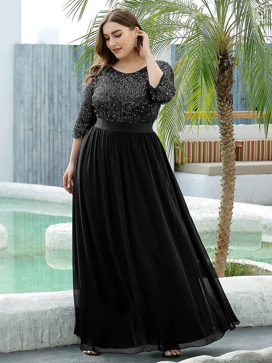Color=Black | Women'S Long Tulle & Sequin Evening Dresses For Mother Of The Bride-Black 3