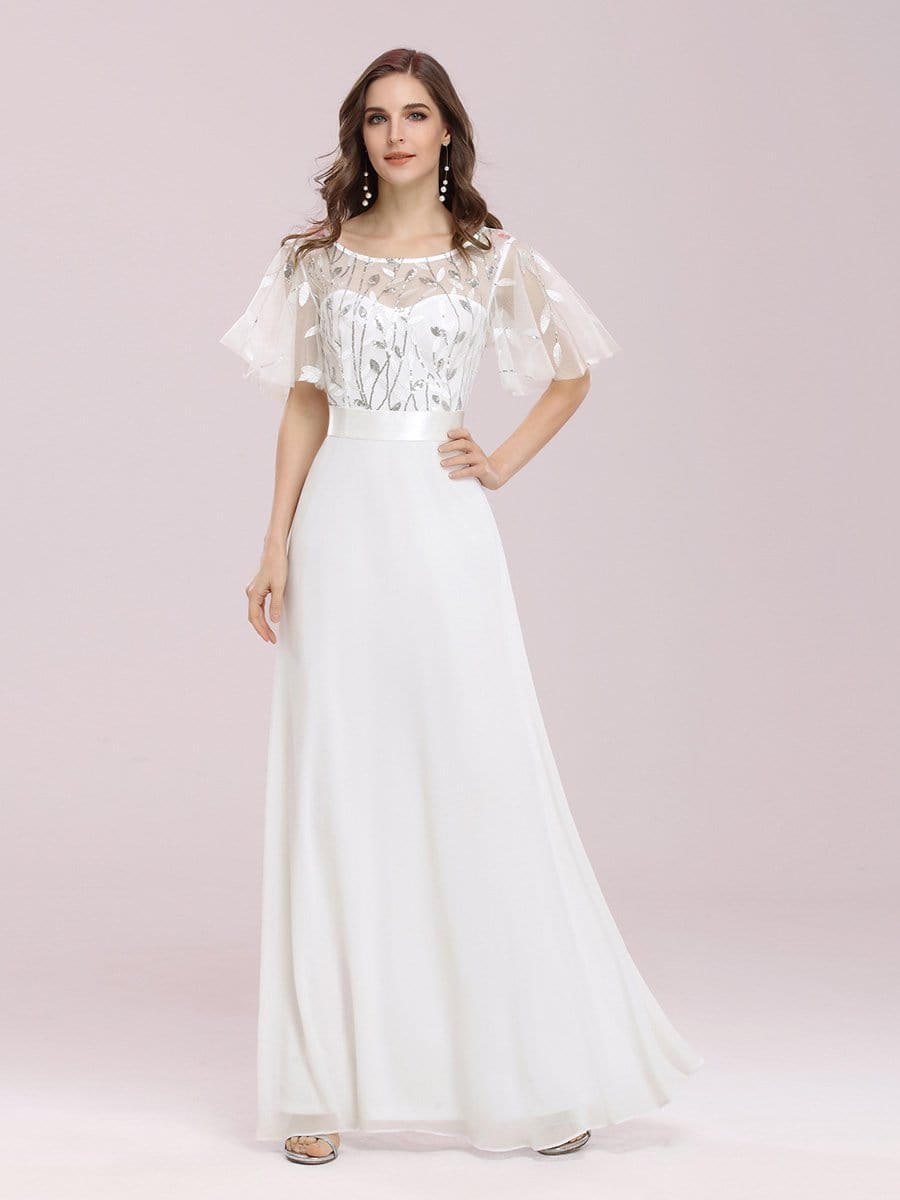 Color=Cream | Romantic Round Neck Ruffle Sleeves Chiffon & Sequin Prom Dress-Cream 4 Color=Cream | Romantic Round Neck Ruffle Sleeves Chiffon & Sequin Prom Dress-Cream 4