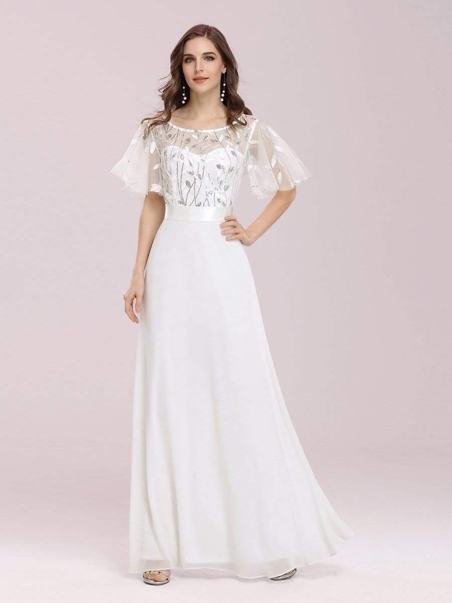 Color=Cream | Romantic Round Neck Ruffle Sleeves Chiffon & Sequin Prom Dress-Cream 4 Color=Cream | Romantic Round Neck Ruffle Sleeves Chiffon & Sequin Prom Dress-Cream 4