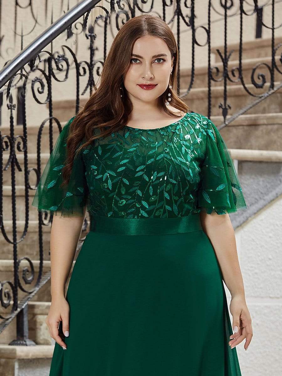 Color=Dark Green | Elegant Plus Size A-Line Chiffon Evening Dress With Sequin-Dark Green 5 Color=Dark Green | Elegant Plus Size A-Line Chiffon Evening Dress With Sequin-Dark Green 5