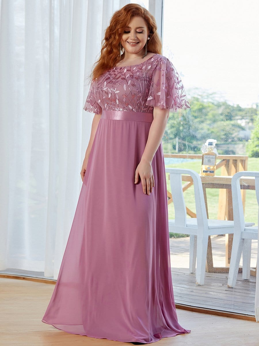 Color=Purple Orchid | Romantic Round Neck Ruffle Sleeves Chiffon & Sequin Prom Dress-Purple Orchid 8 Color=Purple Orchid | Romantic Round Neck Ruffle Sleeves Chiffon & Sequin Prom Dress-Purple Orchid 8