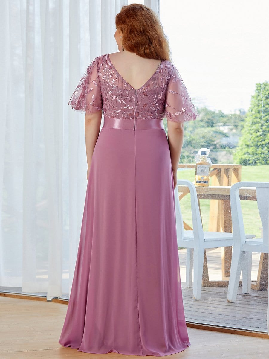 Color=Purple Orchid | Romantic Round Neck Ruffle Sleeves Chiffon & Sequin Prom Dress-Purple Orchid 9 Color=Purple Orchid | Romantic Round Neck Ruffle Sleeves Chiffon & Sequin Prom Dress-Purple Orchid 9