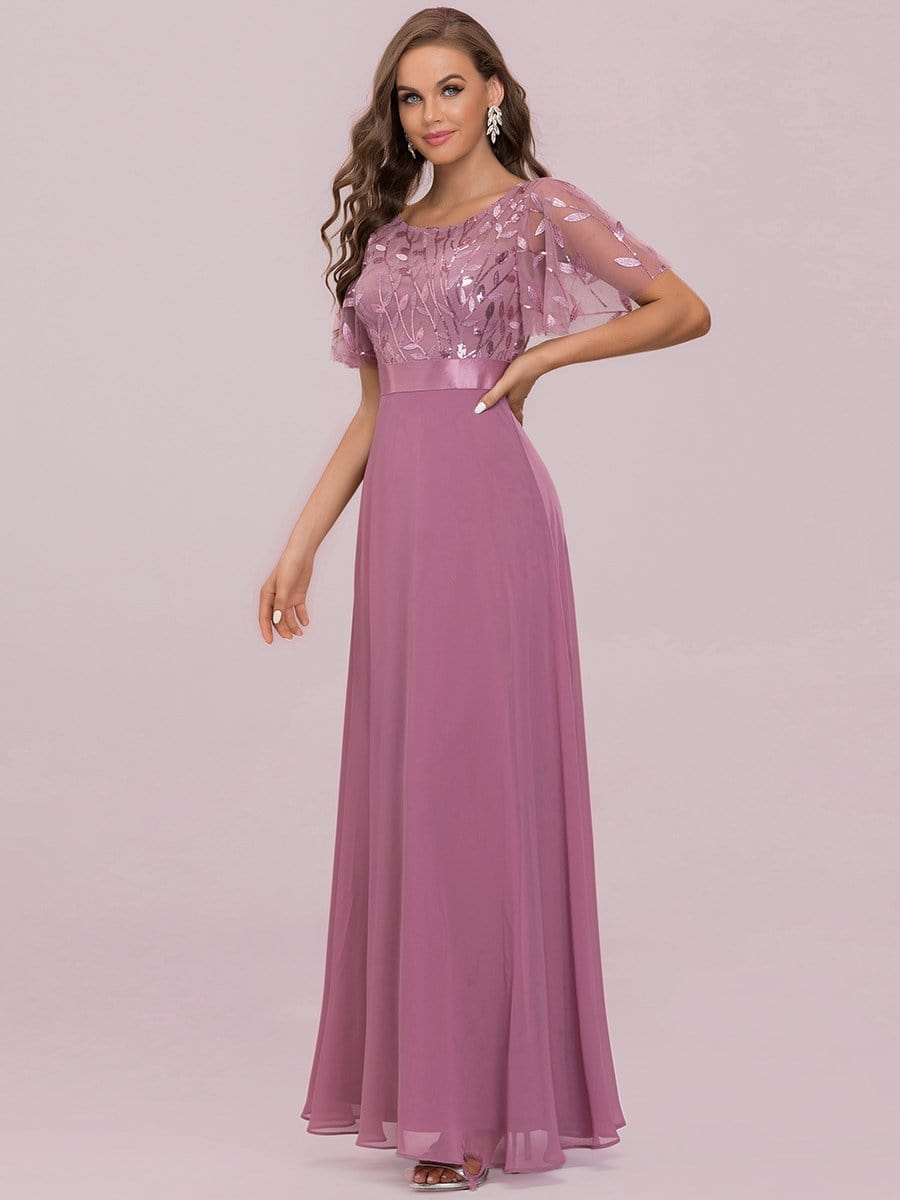 Color=Purple Orchid | Romantic Round Neck Ruffle Sleeves Chiffon & Sequin Prom Dress-Purple Orchid 6 Color=Purple Orchid | Romantic Round Neck Ruffle Sleeves Chiffon & Sequin Prom Dress-Purple Orchid 6