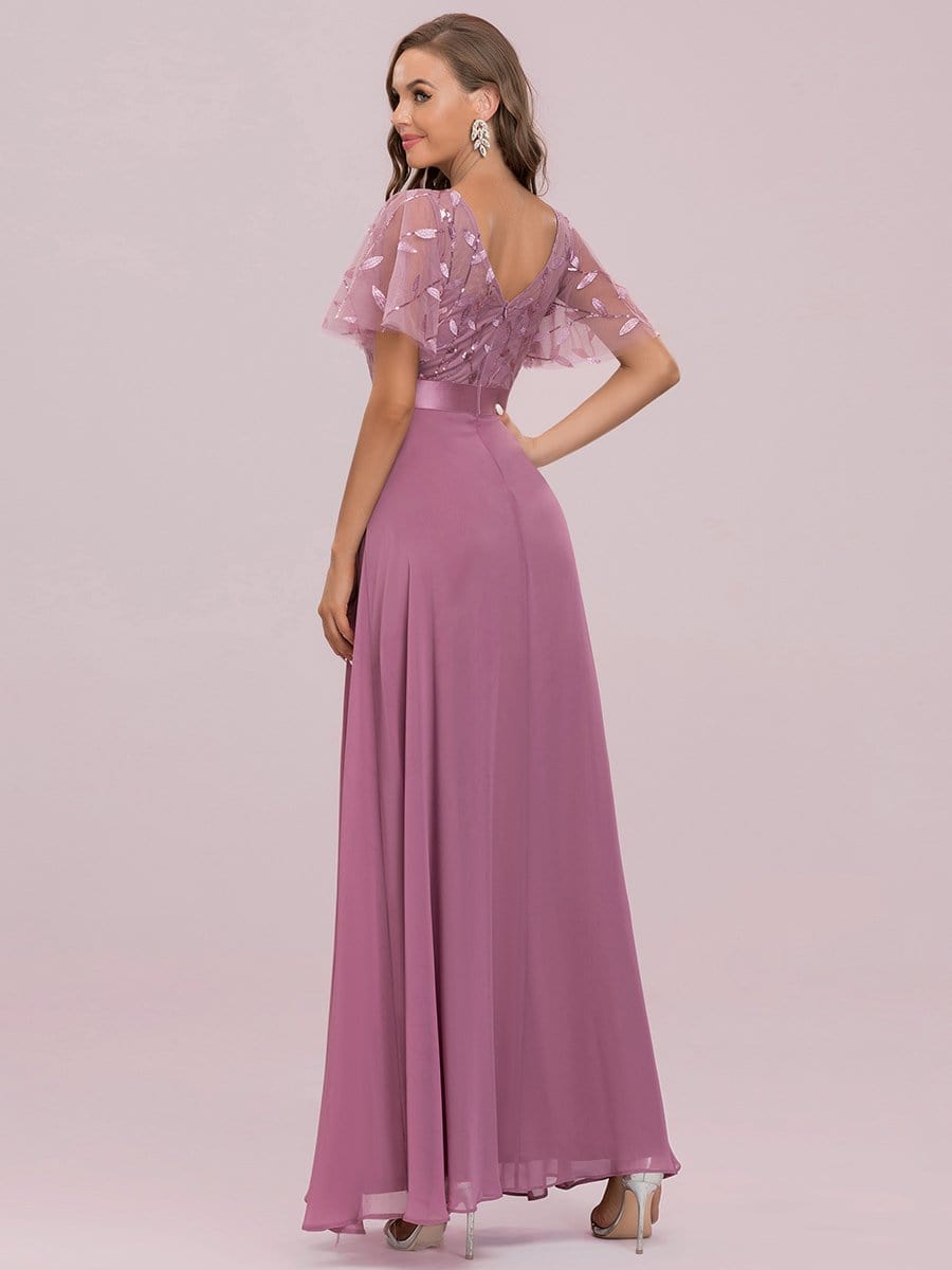 Color=Purple Orchid | Romantic Round Neck Ruffle Sleeves Chiffon & Sequin Prom Dress-Purple Orchid 7 Color=Purple Orchid | Romantic Round Neck Ruffle Sleeves Chiffon & Sequin Prom Dress-Purple Orchid 7