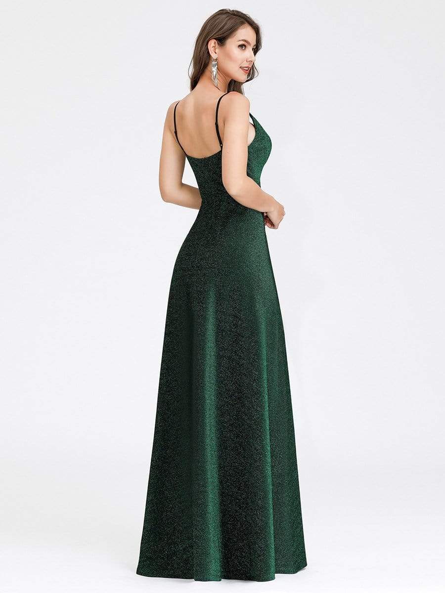 Color=Dark Green | Women'S V-Neck Spaghetti Straps Stretchy Evening Dress-Dark Green 2 Color=Dark Green | Women'S V-Neck Spaghetti Straps Stretchy Evening Dress-Dark Green 2