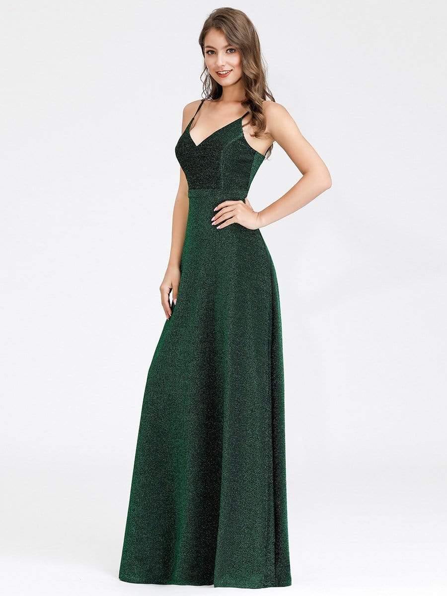 Color=Dark Green | Women'S V-Neck Spaghetti Straps Stretchy Evening Dress-Dark Green 3 Color=Dark Green | Women'S V-Neck Spaghetti Straps Stretchy Evening Dress-Dark Green 3